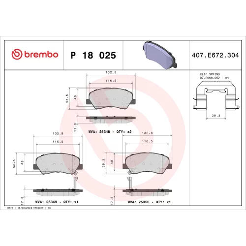 Sada brzdových platničiek kotúčovej brzdy BREMBO P 18 025X