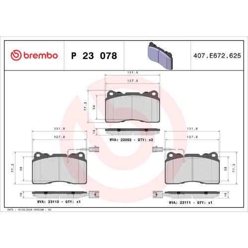 Sada brzdových platničiek kotúčovej brzdy BREMBO P 23 078X