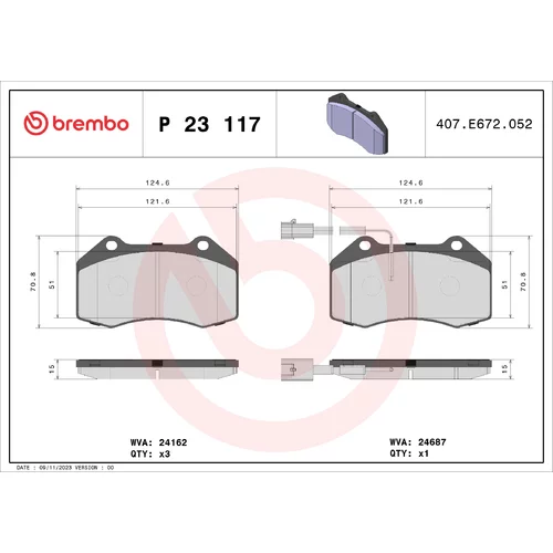 Sada brzdových platničiek kotúčovej brzdy BREMBO P 23 117X