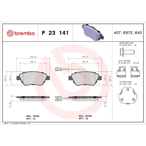 Sada brzdových platničiek kotúčovej brzdy BREMBO P 23 141X