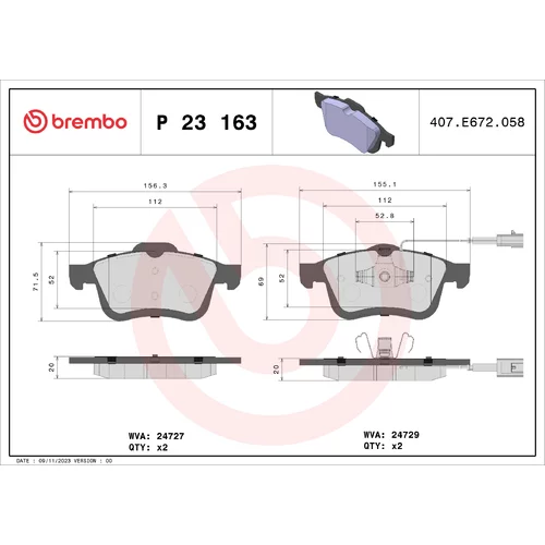 Sada brzdových platničiek kotúčovej brzdy BREMBO P 23 163