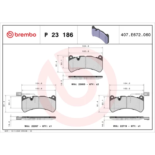 Sada brzdových platničiek kotúčovej brzdy BREMBO P 23 186