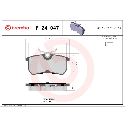 Sada brzdových platničiek kotúčovej brzdy BREMBO P 24 047