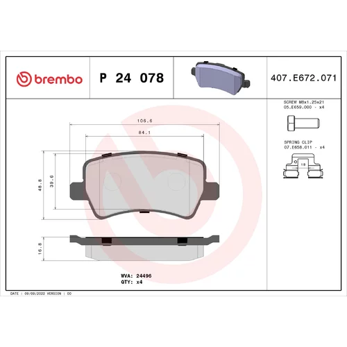 Sada brzdových platničiek kotúčovej brzdy BREMBO P 24 078