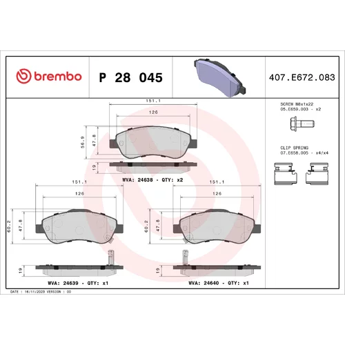 Sada brzdových platničiek kotúčovej brzdy BREMBO P 28 045