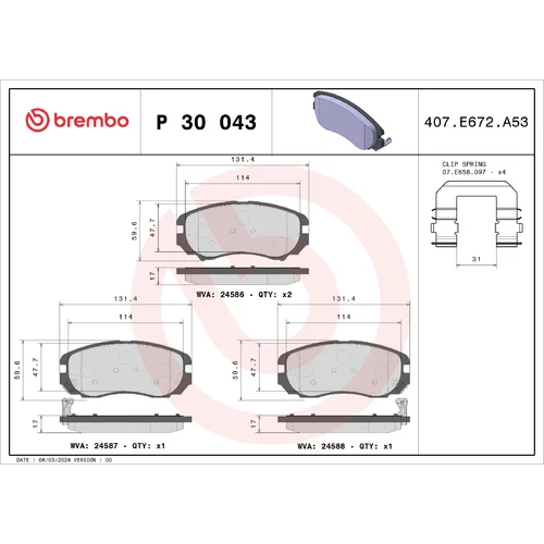 Sada brzdových platničiek kotúčovej brzdy BREMBO P 30 043