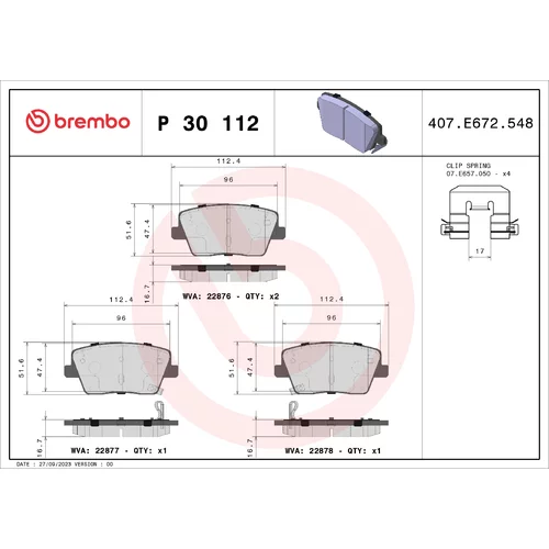 Sada brzdových platničiek kotúčovej brzdy BREMBO P 30 112