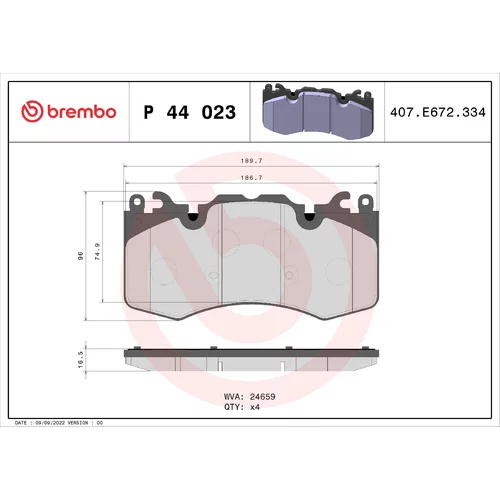 Sada brzdových platničiek kotúčovej brzdy BREMBO P 44 023