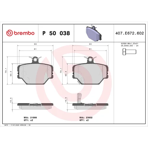 Sada brzdových platničiek kotúčovej brzdy BREMBO P 50 038