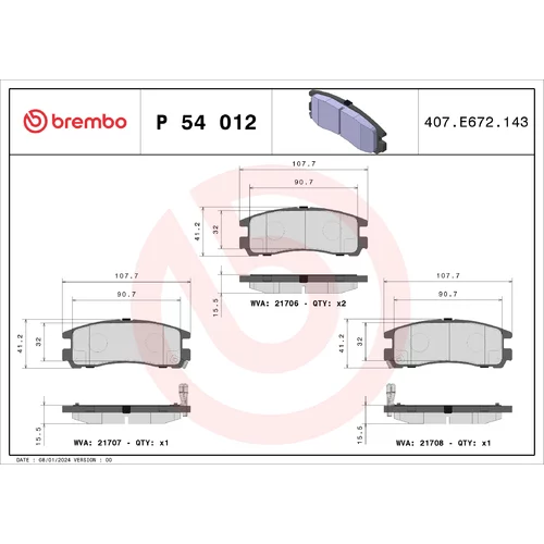 Sada brzdových platničiek kotúčovej brzdy BREMBO P 54 012