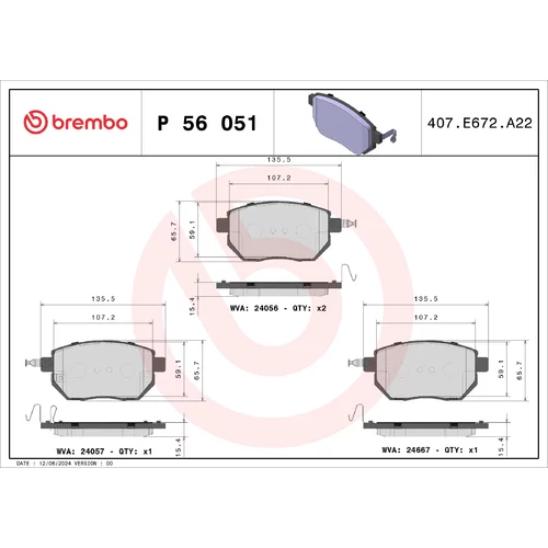 Sada brzdových platničiek kotúčovej brzdy BREMBO P 56 051