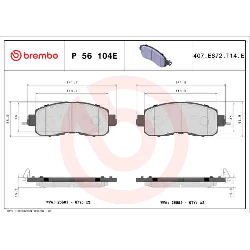 Sada brzdových platničiek kotúčovej brzdy BREMBO P 56 104E