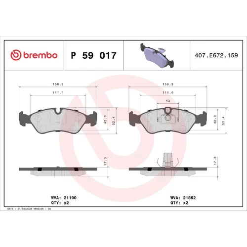 Sada brzdových platničiek kotúčovej brzdy P 59 017 /BREMBO/