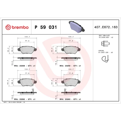 Sada brzdových platničiek kotúčovej brzdy BREMBO P 59 031