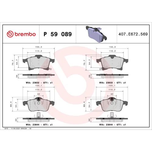 Sada brzdových platničiek kotúčovej brzdy BREMBO P 59 089