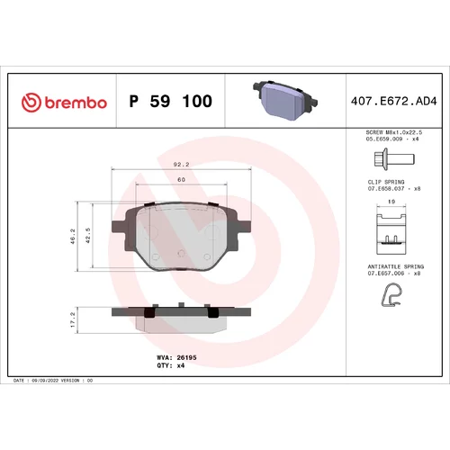 Sada brzdových platničiek kotúčovej brzdy BREMBO P 59 100