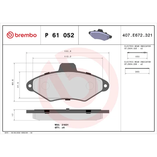 Sada brzdových platničiek kotúčovej brzdy BREMBO P 61 052