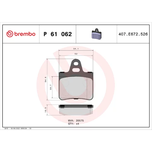 Sada brzdových platničiek kotúčovej brzdy BREMBO P 61 062