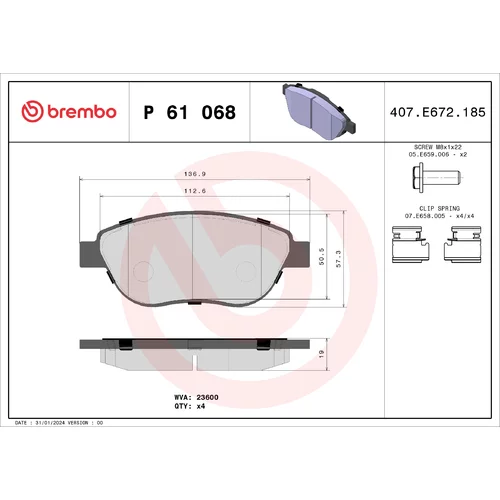 Sada brzdových platničiek kotúčovej brzdy BREMBO P 61 068