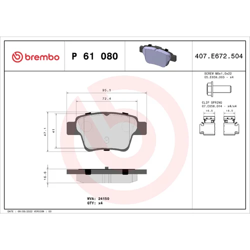 Sada brzdových platničiek kotúčovej brzdy BREMBO P 61 080