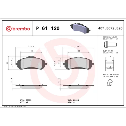 Sada brzdových platničiek kotúčovej brzdy BREMBO P 61 120X