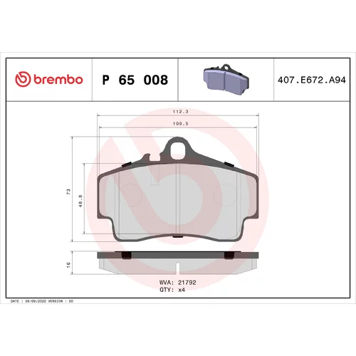 Sada brzdových platničiek kotúčovej brzdy BREMBO P 65 008