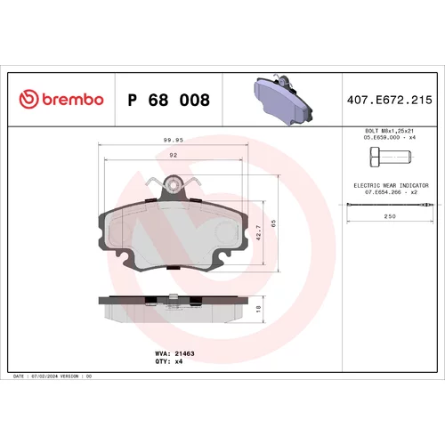 Sada brzdových platničiek kotúčovej brzdy BREMBO P 68 008