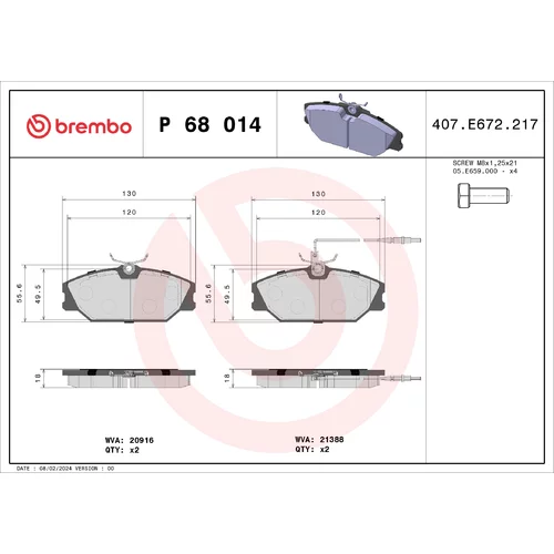 Sada brzdových platničiek kotúčovej brzdy P 68 014 /BREMBO/