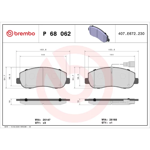 Sada brzdových platničiek kotúčovej brzdy BREMBO P 68 062