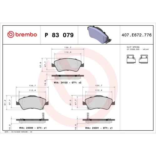 Sada brzdových platničiek kotúčovej brzdy BREMBO P 83 079