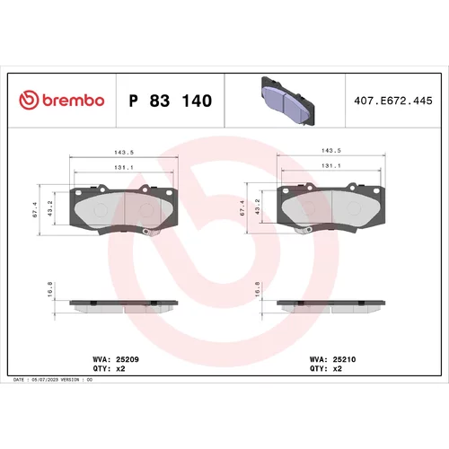 Sada brzdových platničiek kotúčovej brzdy BREMBO P 83 140