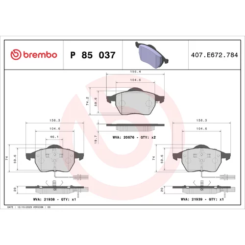 Sada brzdových platničiek kotúčovej brzdy BREMBO P 85 037