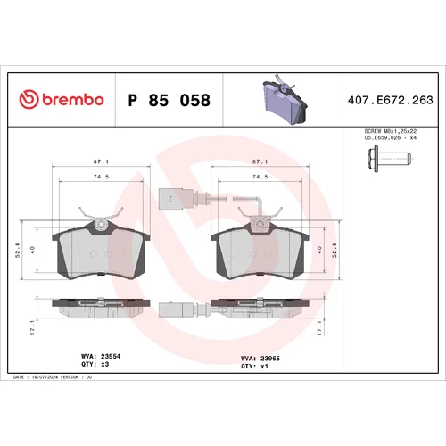 Sada brzdových platničiek kotúčovej brzdy BREMBO P 85 058