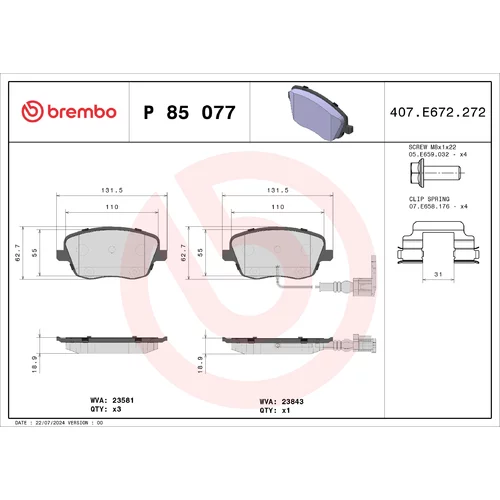 Sada brzdových platničiek kotúčovej brzdy BREMBO P 85 077