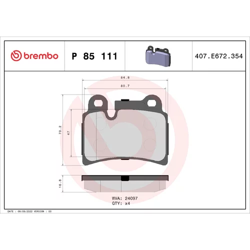 Sada brzdových platničiek kotúčovej brzdy BREMBO P 85 111