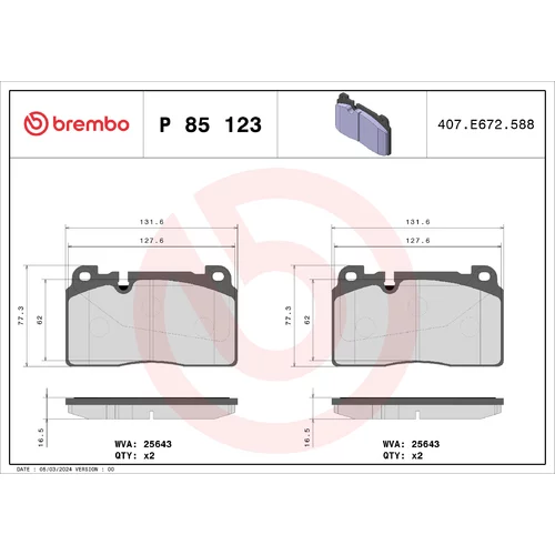 Sada brzdových platničiek kotúčovej brzdy BREMBO P 85 123