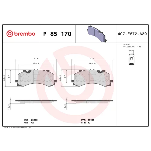 Sada brzdových platničiek kotúčovej brzdy BREMBO P 85 170