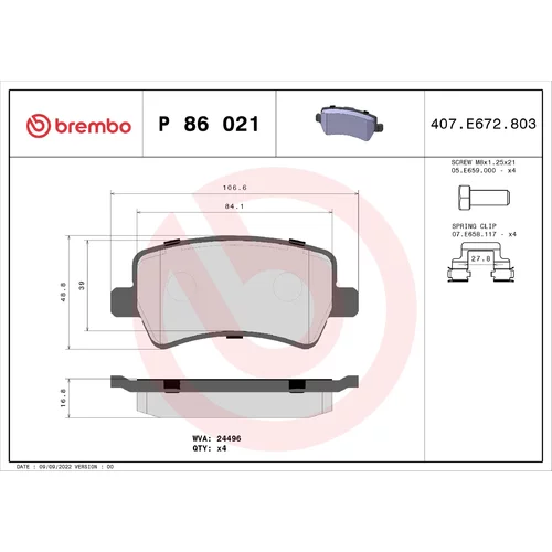 Sada brzdových platničiek kotúčovej brzdy BREMBO P 86 021