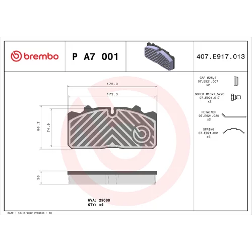 Sada brzdových platničiek kotúčovej brzdy BREMBO P A7 001