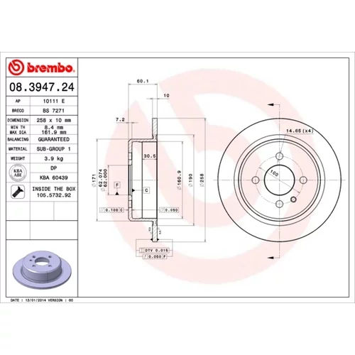 Brzdový kotúč BREMBO 08.3947.24