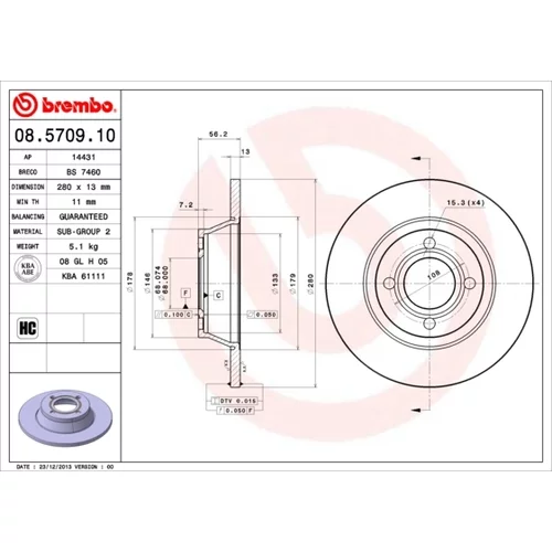 Brzdový kotúč BREMBO 08.5709.10