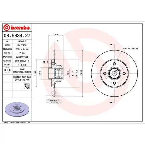 Brzdový kotúč BREMBO 08.5834.27