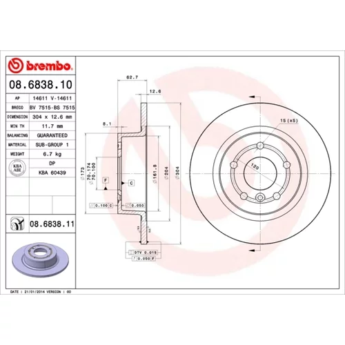 Brzdový kotúč BREMBO 08.6838.11