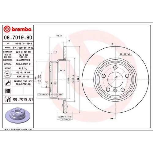 Brzdový kotúč BREMBO 08.7019.81