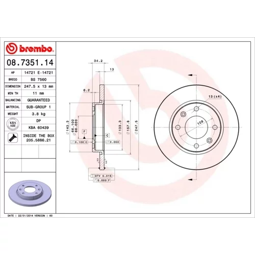 Brzdový kotúč BREMBO 08.7351.14