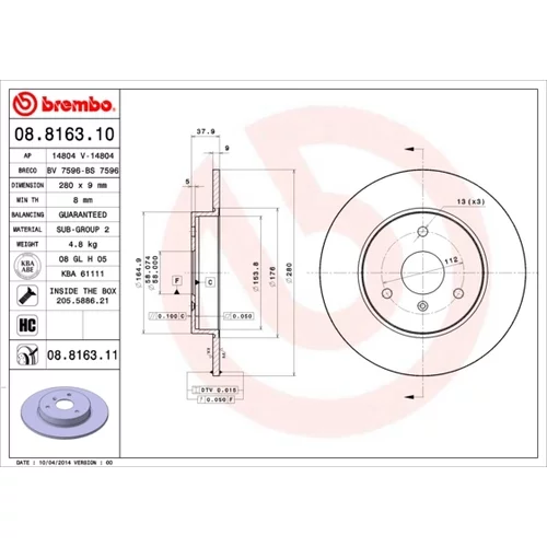 Brzdový kotúč BREMBO 08.8163.11