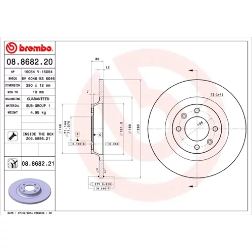 Brzdový kotúč BREMBO 08.8682.20