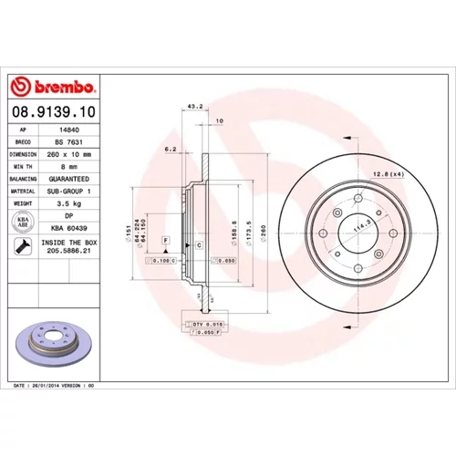 Brzdový kotúč BREMBO 08.9139.10