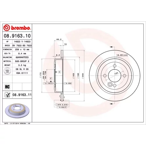 Brzdový kotúč BREMBO 08.9163.11