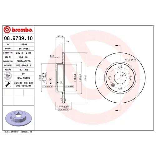 Brzdový kotúč BREMBO 08.9739.10